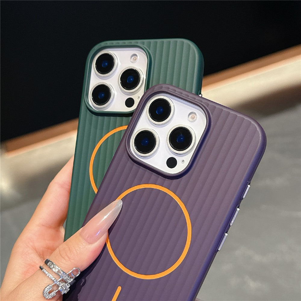 For iPhone 16 Pro Magnetic Case Corrugated Texture Hard PC Phone Protective Cover
