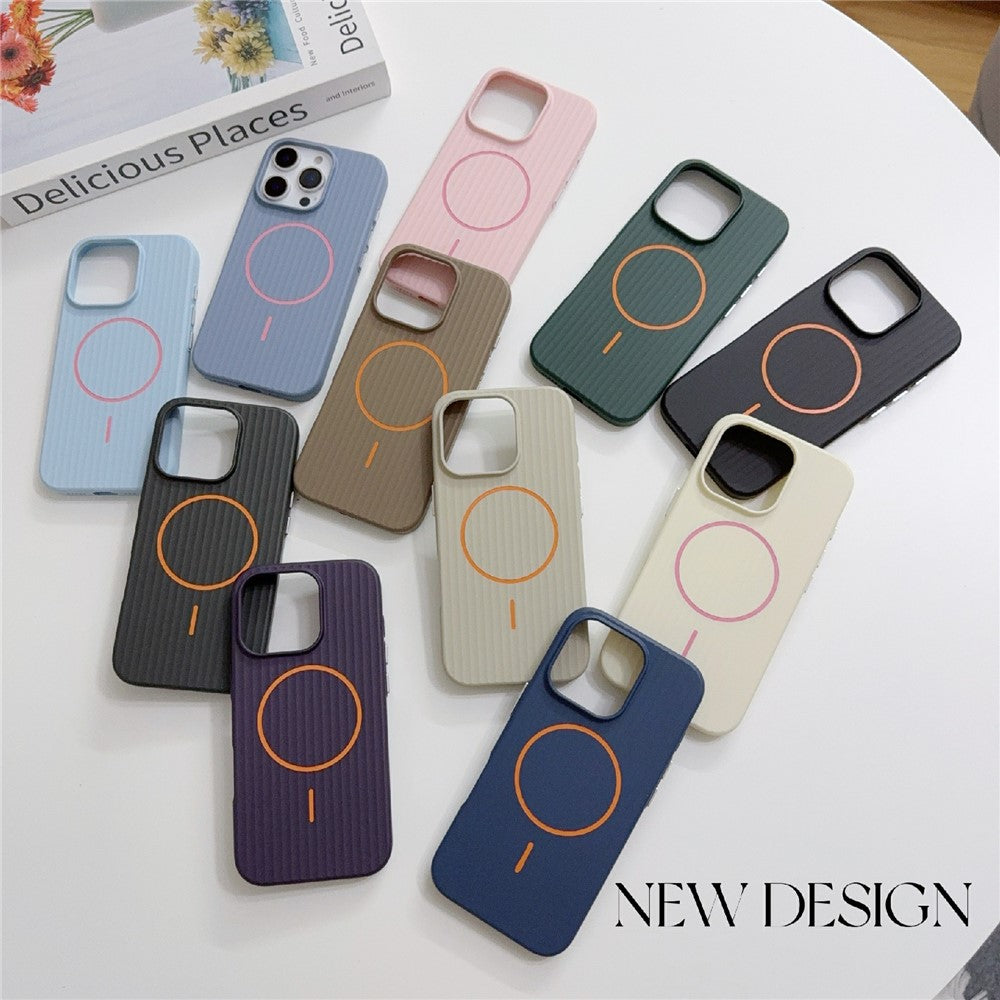 For iPhone 16 Pro Magnetic Case Corrugated Texture Hard PC Phone Protective Cover