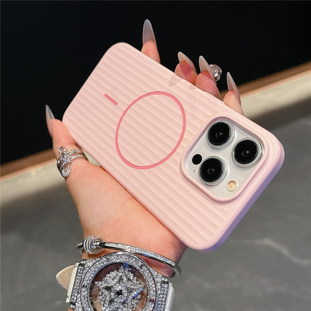 For iPhone 16 Pro Magnetic Case Corrugated Texture Hard PC Phone Protective Cover