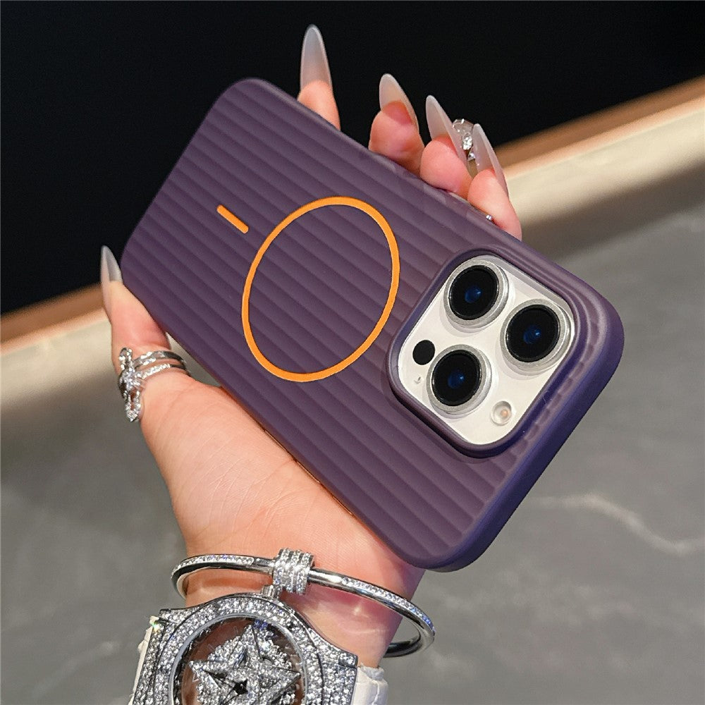 For iPhone 16 Pro Magnetic Case Corrugated Texture Hard PC Phone Protective Cover