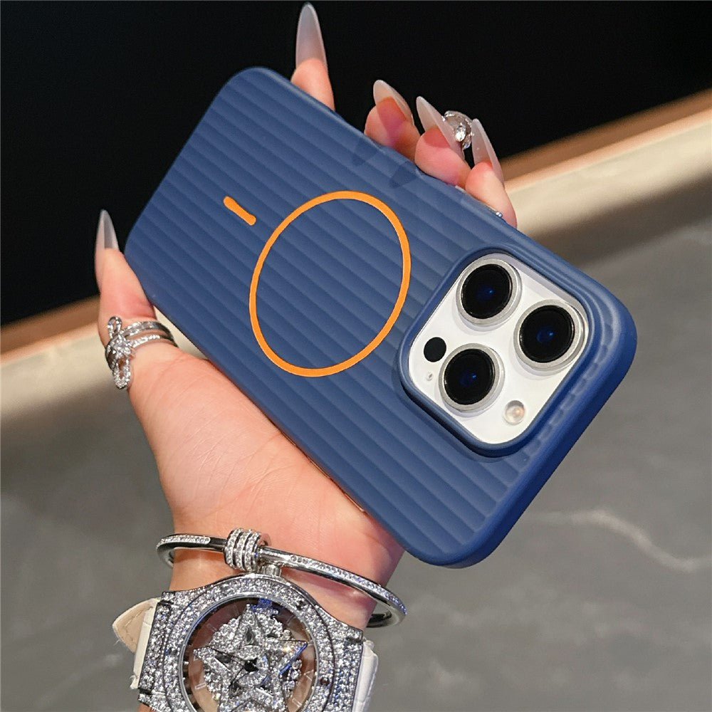 For iPhone 16 Pro Magnetic Case Corrugated Texture Hard PC Phone Protective Cover