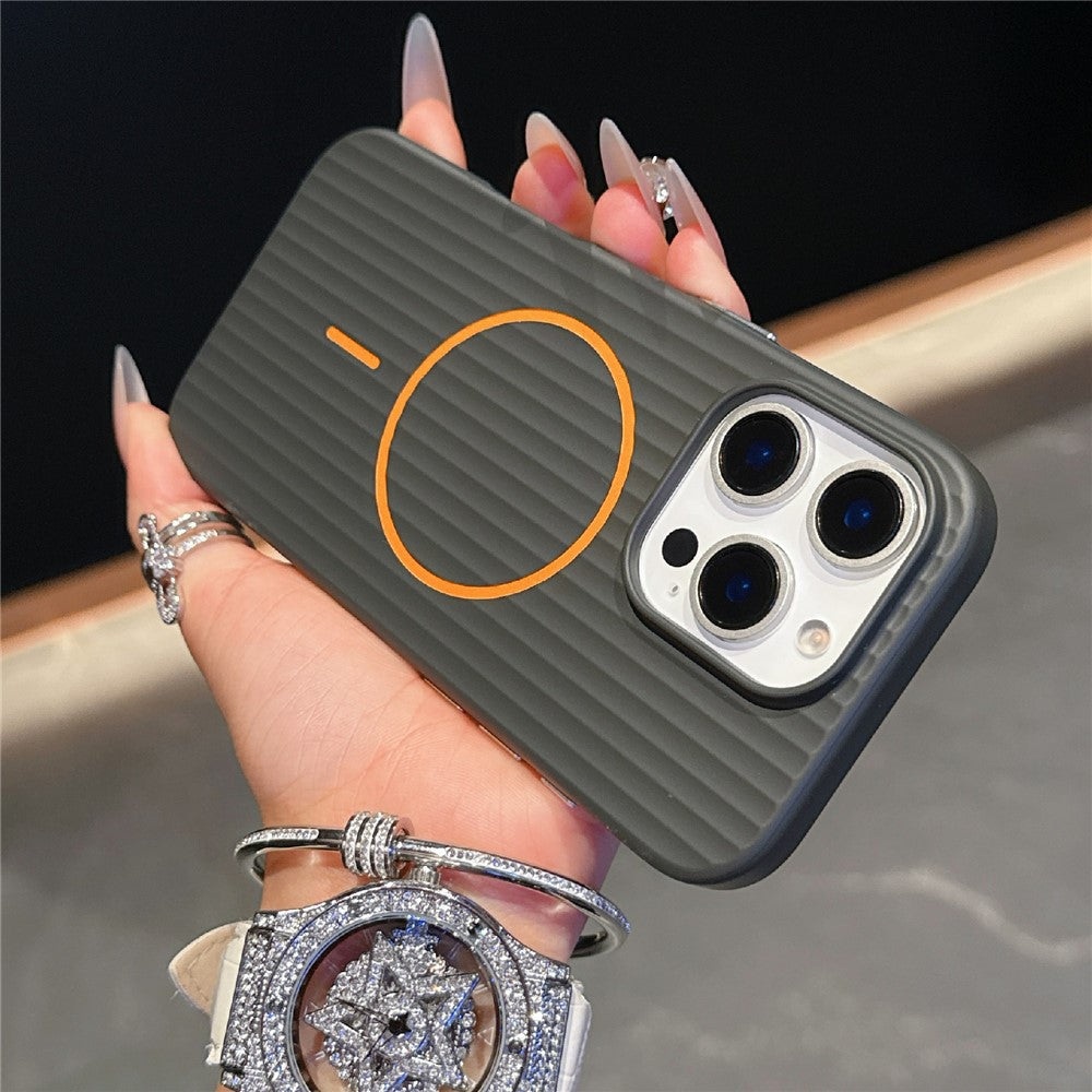 For iPhone 16 Pro Magnetic Case Corrugated Texture Hard PC Phone Protective Cover