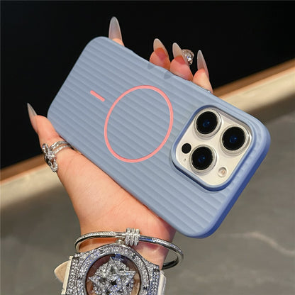 For iPhone 16 Pro Magnetic Case Corrugated Texture Hard PC Phone Protective Cover