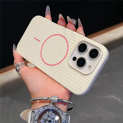 For iPhone 16 Pro Magnetic Case Corrugated Texture Hard PC Phone Protective Cover