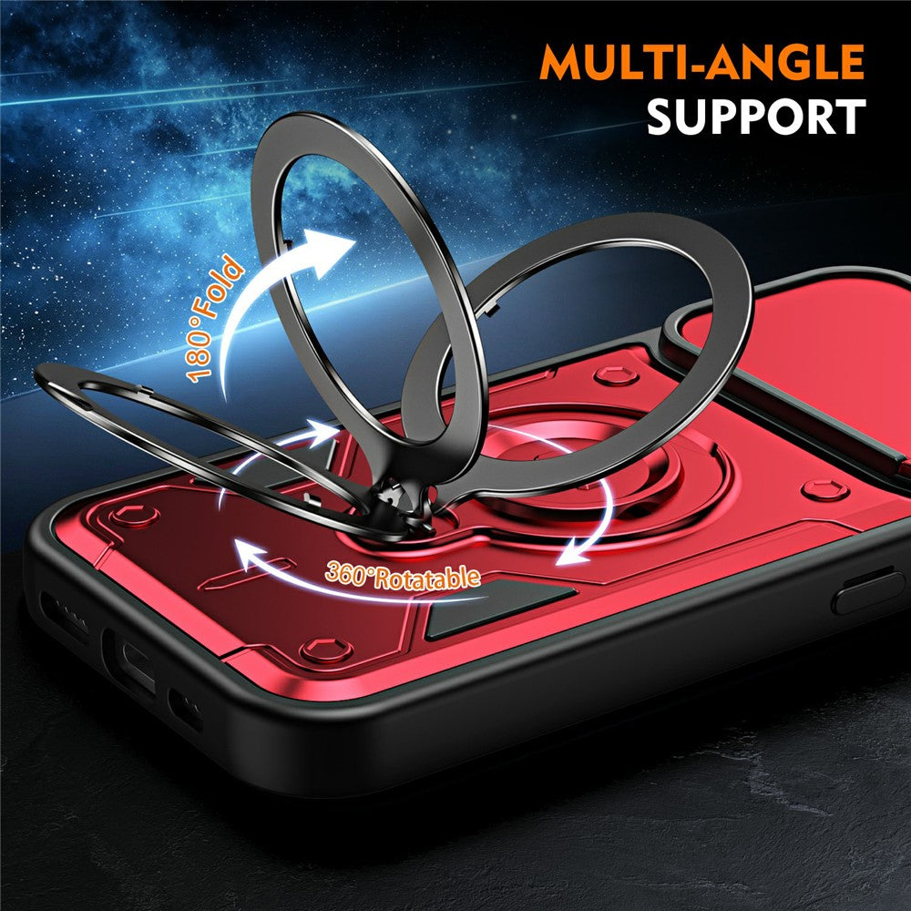 For iPhone 16 Case with Slide Lens Cover Rotatable Kickstand Shockproof TPU + PC Phone Shell