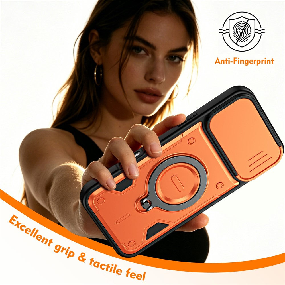 For iPhone 16 Pro Case with Slide Lens Cover Rotatable Kickstand Shockproof TPU + PC Phone Shell