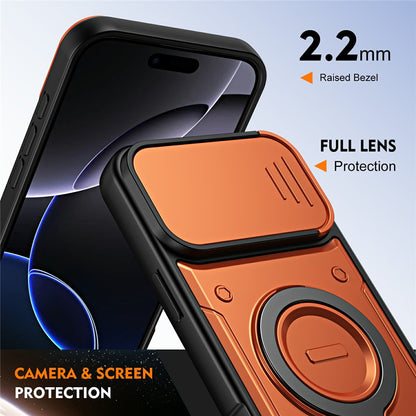 For iPhone 16 Pro Max Case with Slide Lens Cover Rotatable Kickstand Shockproof TPU + PC Phone Shell