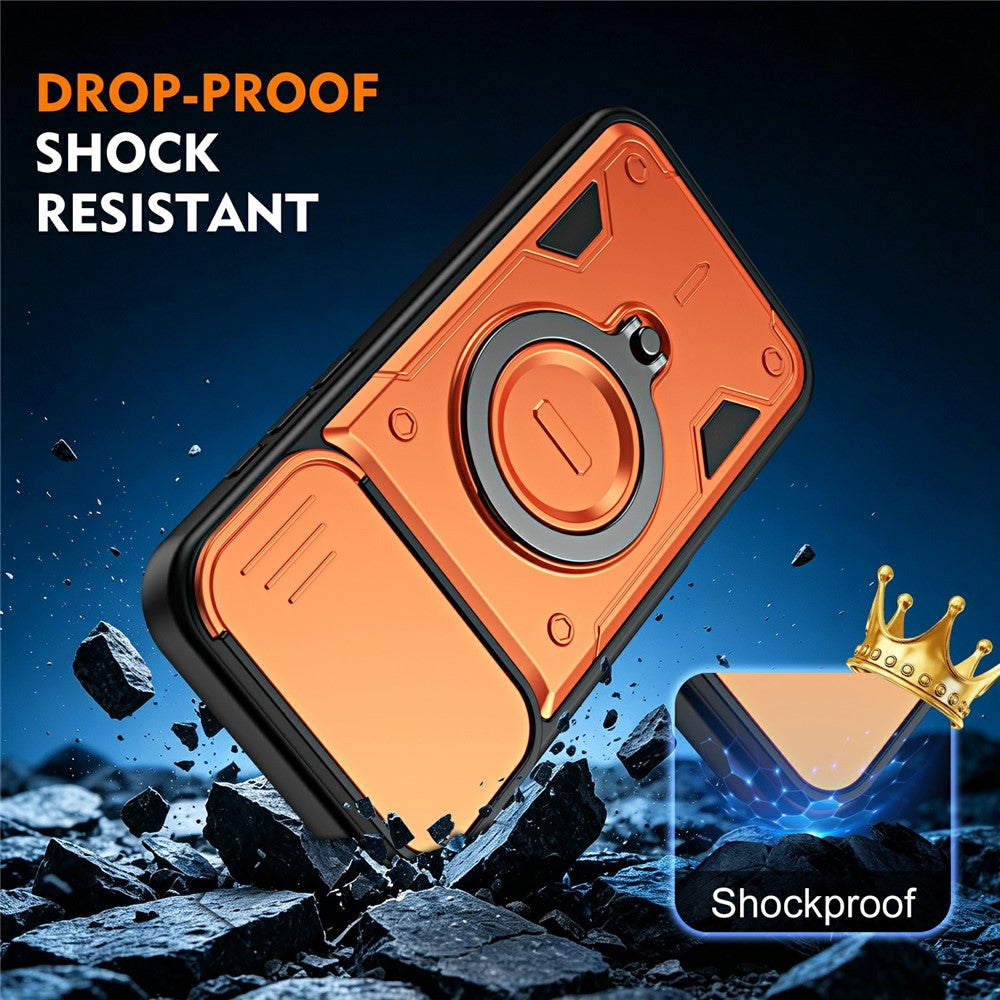 For iPhone 16 Pro Max Case with Slide Lens Cover Rotatable Kickstand Shockproof TPU + PC Phone Shell