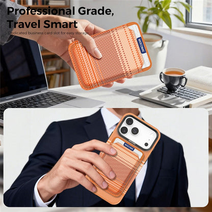 For iPhone 17 Pro Magnetic Case Rainbow Gradient Leather Coated TPU + PC Phone Cover with Card Holder
