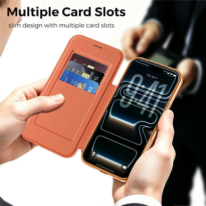 For iPhone 17 Pro Max Magnetic Case RFID Blocking Card Slots Leather Cover