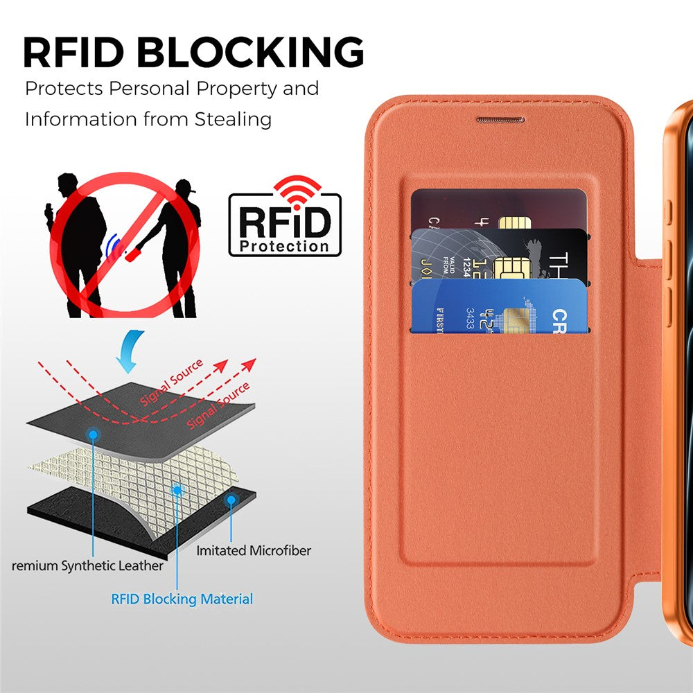 For iPhone 17 Pro Magnetic Case RFID Blocking Card Slots Leather Cover