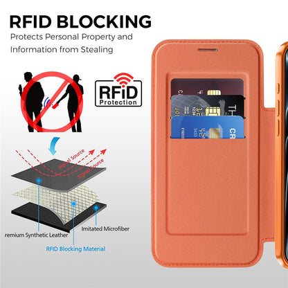 For iPhone 17 Pro Magnetic Case RFID Blocking Card Slots Leather Cover