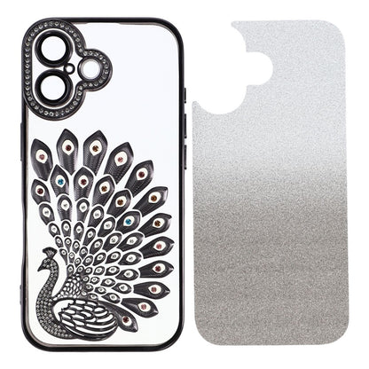 For iPhone 16 Case 3D Peacock Electroplating Rhinestone TPU Phone Cover with Glitter Card