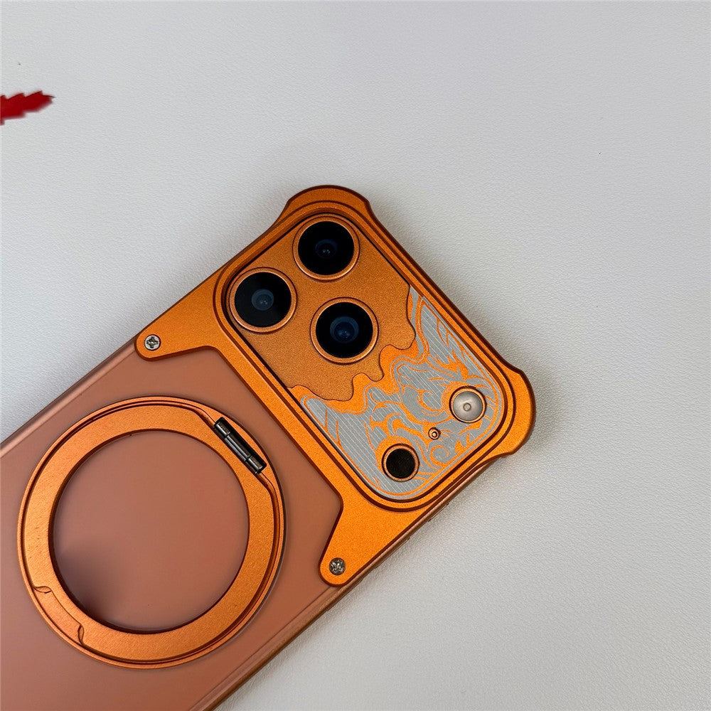 For iPhone 17 Pro Max Frameless Case Magnetic Kickstand Horse Pattern Translucent Matte PC Phone Cover