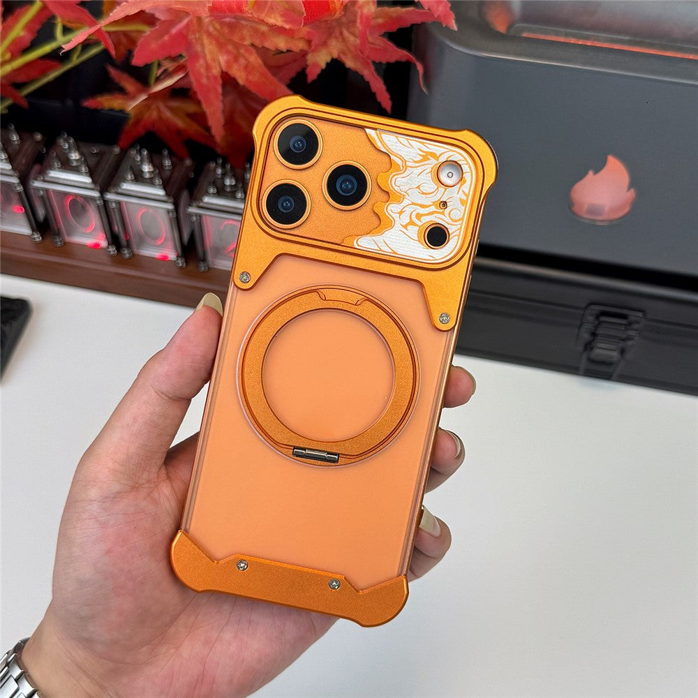 For iPhone 17 Pro Max Frameless Case Magnetic Kickstand Horse Pattern Translucent Matte PC Phone Cover