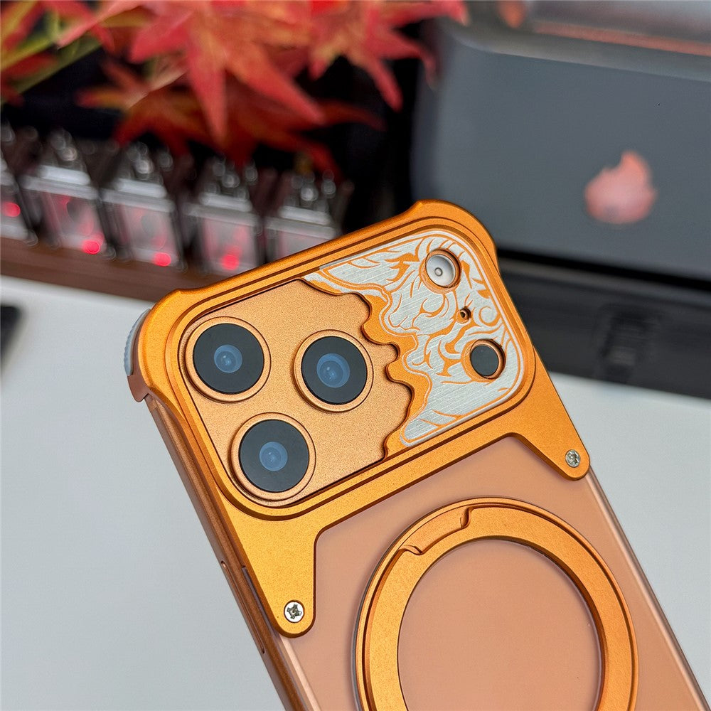 For iPhone 17 Pro Max Frameless Case Magnetic Kickstand Horse Pattern Translucent Matte PC Phone Cover
