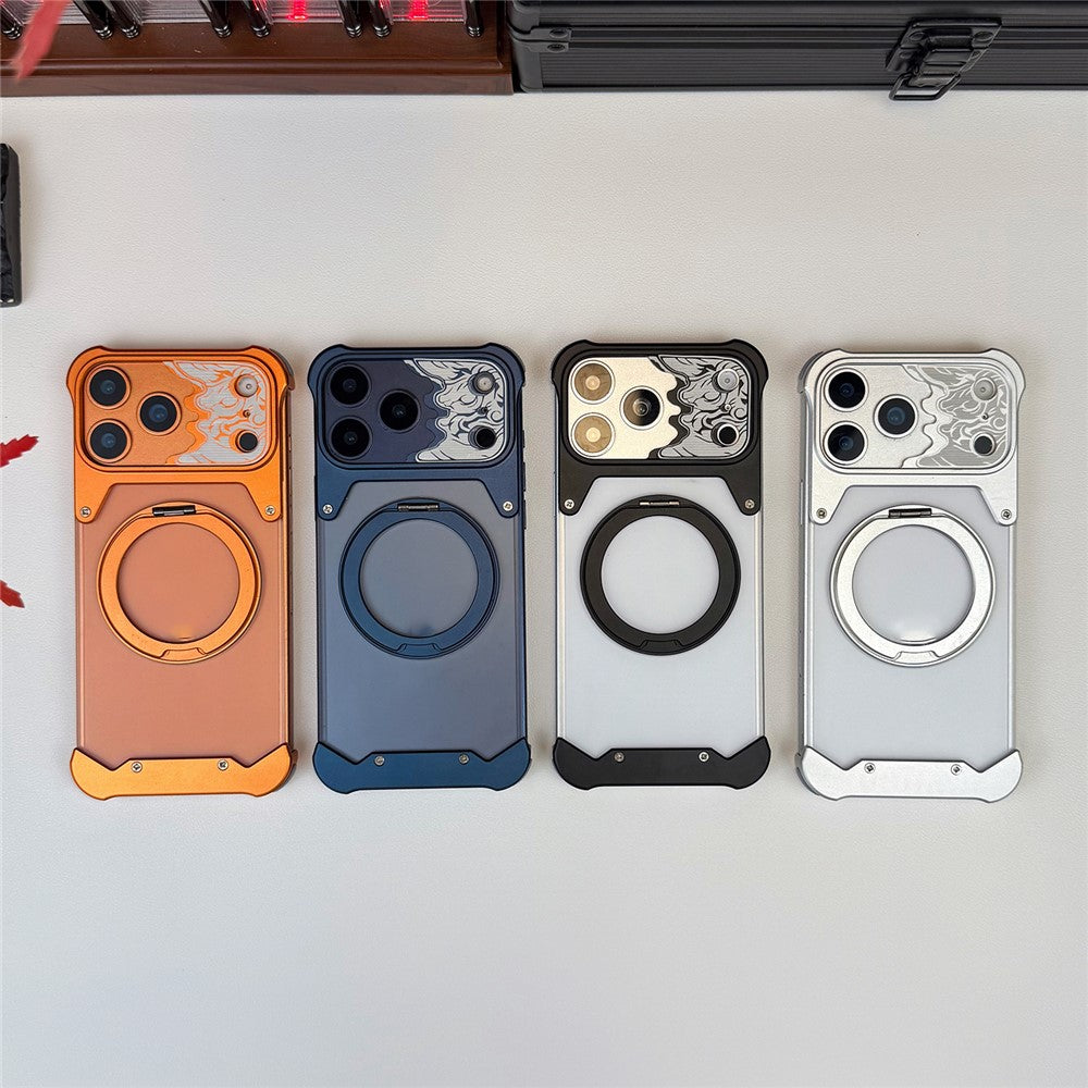 For iPhone 17 Pro Max Frameless Case Magnetic Kickstand Horse Pattern Translucent Matte PC Phone Cover