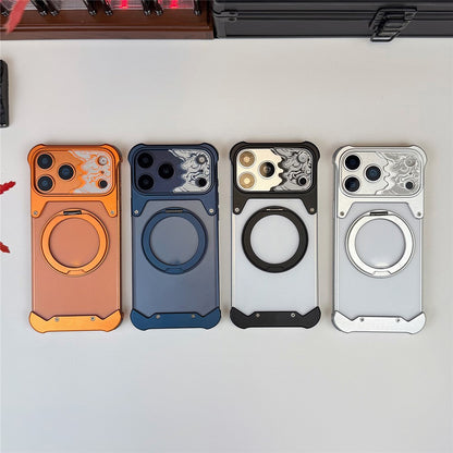For iPhone 17 Pro Max Frameless Case Magnetic Kickstand Horse Pattern Translucent Matte PC Phone Cover
