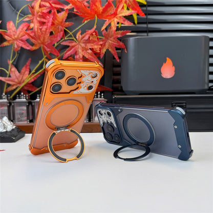 For iPhone 17 Pro Frameless Case Magnetic Kickstand Horse Pattern Translucent Matte PC Phone Cover