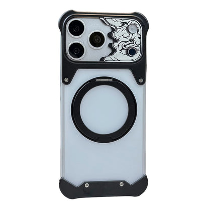 For iPhone 17 Pro Frameless Case Magnetic Kickstand Horse Pattern Translucent Matte PC Phone Cover