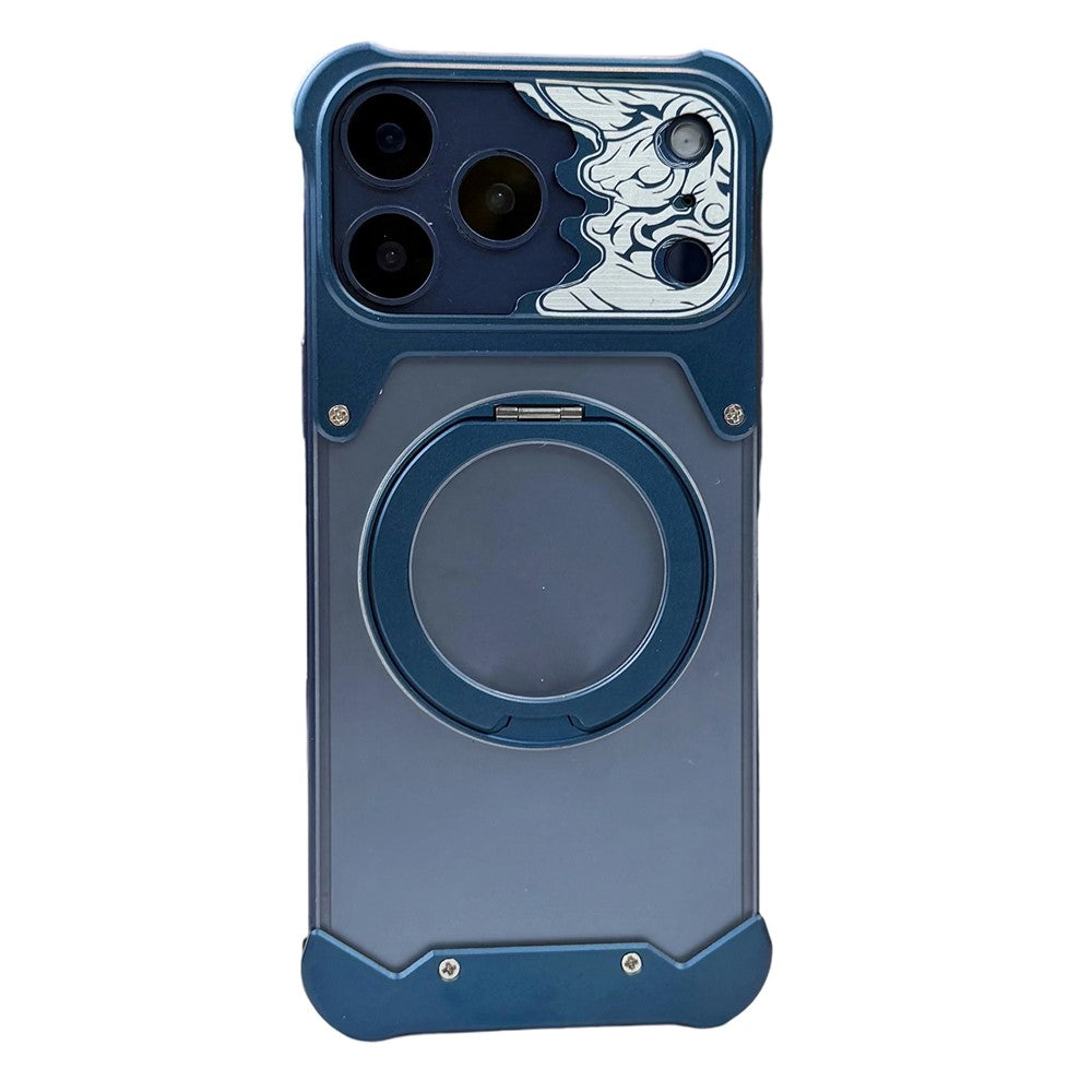 For iPhone 17 Pro Frameless Case Magnetic Kickstand Horse Pattern Translucent Matte PC Phone Cover