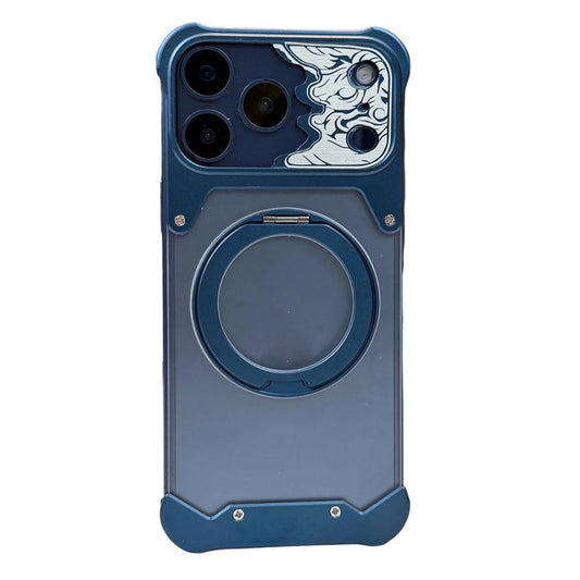For iPhone 17 Pro Frameless Case Magnetic Kickstand Horse Pattern Translucent Matte PC Phone Cover