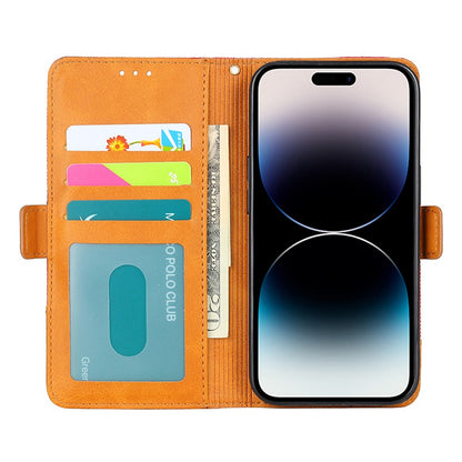 Bi-color Design Phone Stand Case Bag for iPhone 14 Pro Max, Anti-scratch Canvas+PU Leather+TPU Magnetic Clasp Wallet Cover