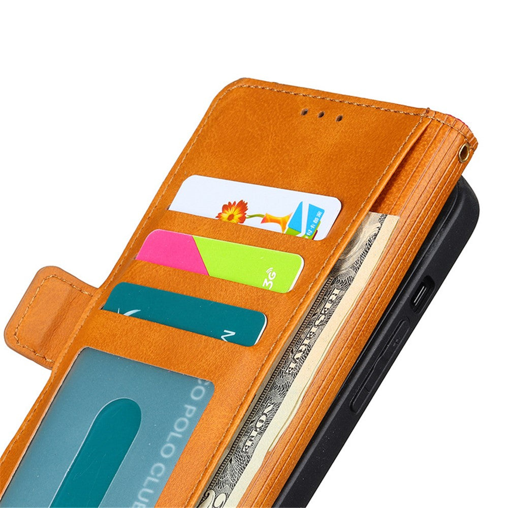 Bi-color Design Phone Stand Case Bag for iPhone 14 Pro Max, Anti-scratch Canvas+PU Leather+TPU Magnetic Clasp Wallet Cover