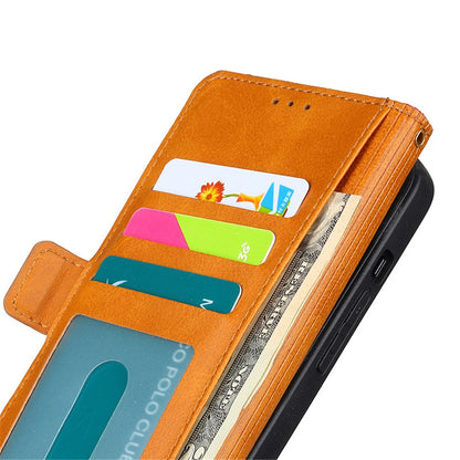 Bi-color Design Phone Stand Case Bag for iPhone 14 Pro Max, Anti-scratch Canvas+PU Leather+TPU Magnetic Clasp Wallet Cover