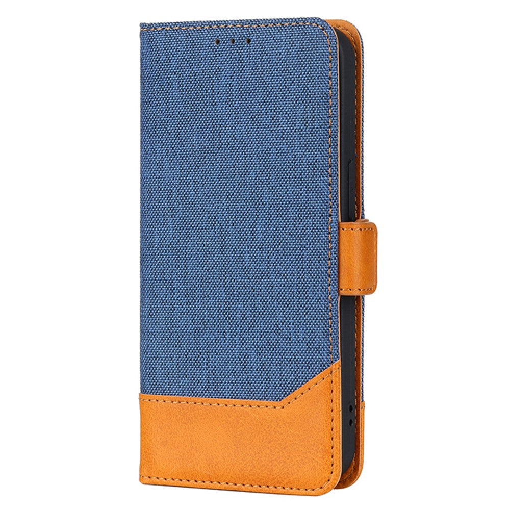 Bi-color Design Phone Stand Case Bag for iPhone 14 Pro Max, Anti-scratch Canvas+PU Leather+TPU Magnetic Clasp Wallet Cover