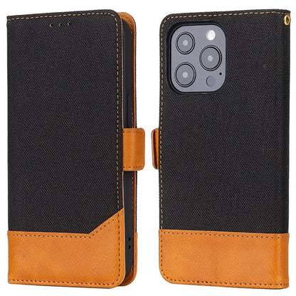 Bi-color Design Phone Stand Case Bag for iPhone 14 Pro Max, Anti-scratch Canvas+PU Leather+TPU Magnetic Clasp Wallet Cover