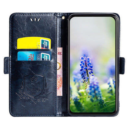 For iPhone 14 Pro Max Wallet Phone Case Waxy Texture Imprinted Flower Anti-Scratch Folio Cover PU Leather Stand Shell