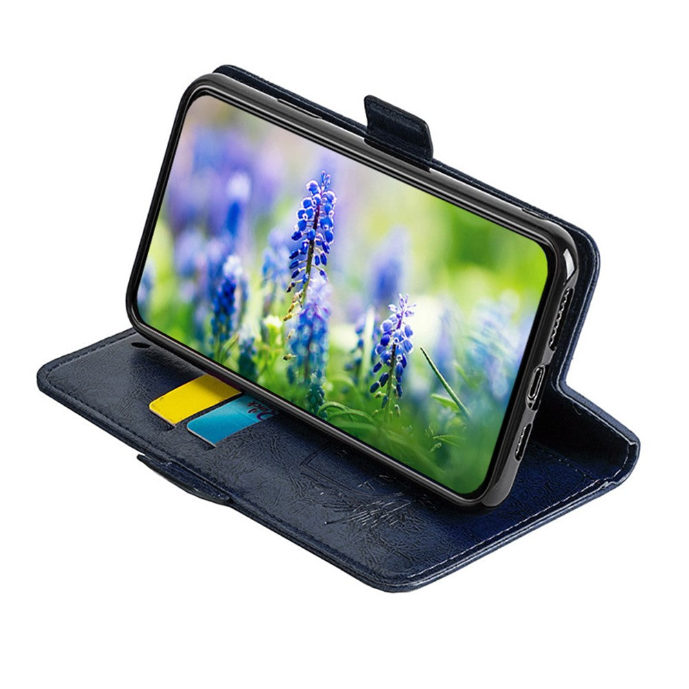 For iPhone 14 Pro Max Wallet Phone Case Waxy Texture Imprinted Flower Anti-Scratch Folio Cover PU Leather Stand Shell