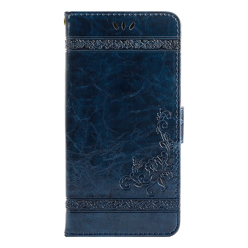 For iPhone 14 Pro Max Wallet Phone Case Waxy Texture Imprinted Flower Anti-Scratch Folio Cover PU Leather Stand Shell