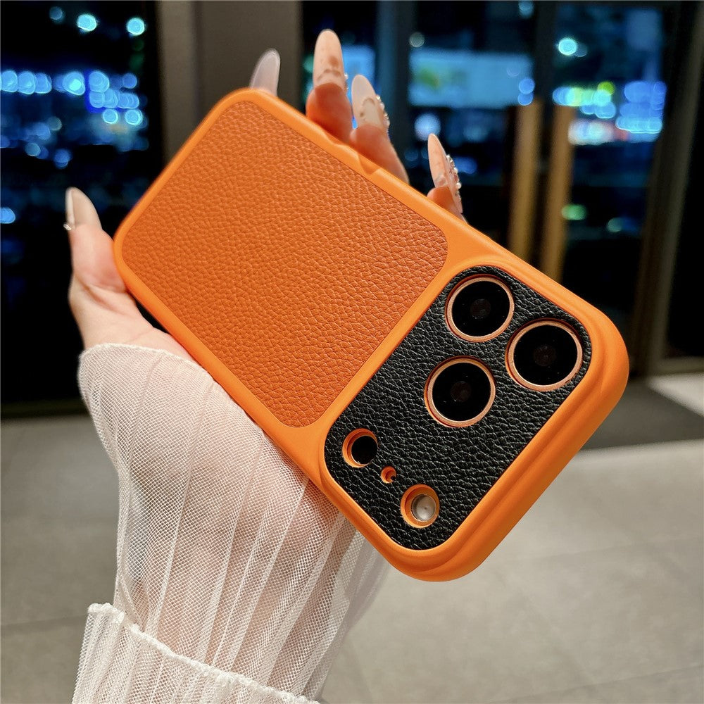 For iPhone 17 Pro Case Litchi Texture Genuine Cow Leather Coated TPU + PC Protective Cover