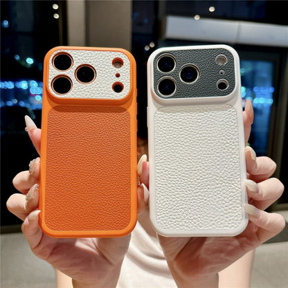 For iPhone 17 Pro Case Litchi Texture Genuine Cow Leather Coated TPU + PC Protective Cover