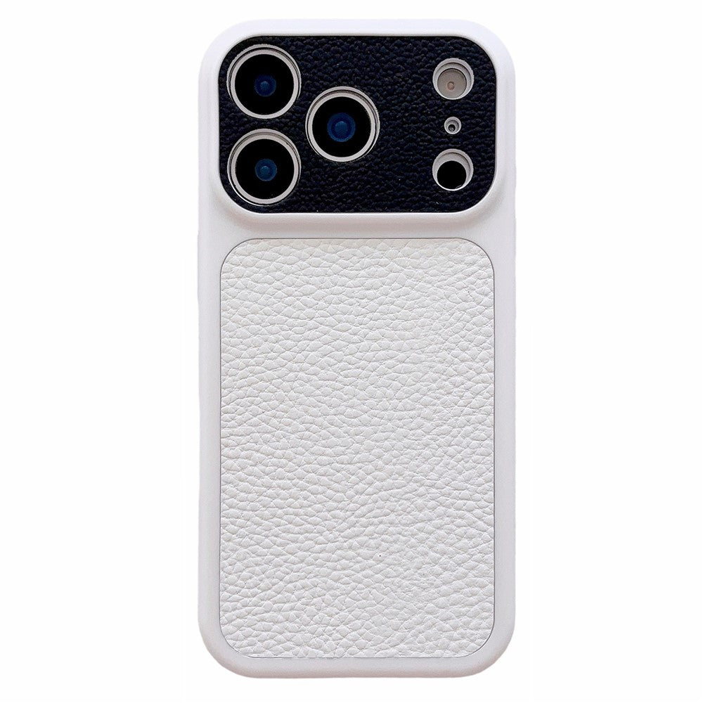 For iPhone 17 Pro Case Litchi Texture Genuine Cow Leather Coated TPU + PC Protective Cover