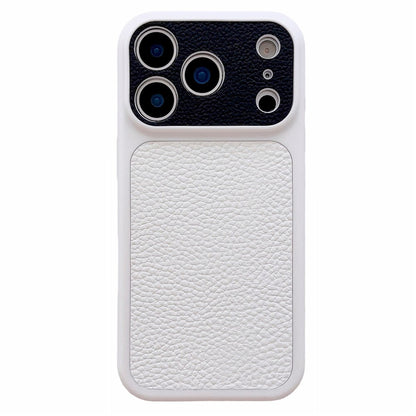 For iPhone 17 Pro Case Litchi Texture Genuine Cow Leather Coated TPU + PC Protective Cover