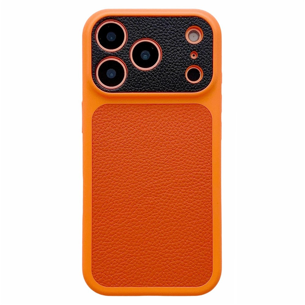 For iPhone 17 Pro Max Case Litchi Texture Genuine Cow Leather Coated TPU + PC Protective Cover