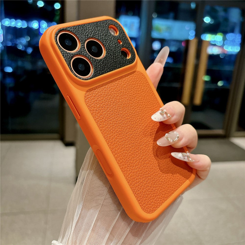 For iPhone 17 Pro Max Case Litchi Texture Genuine Cow Leather Coated TPU + PC Protective Cover