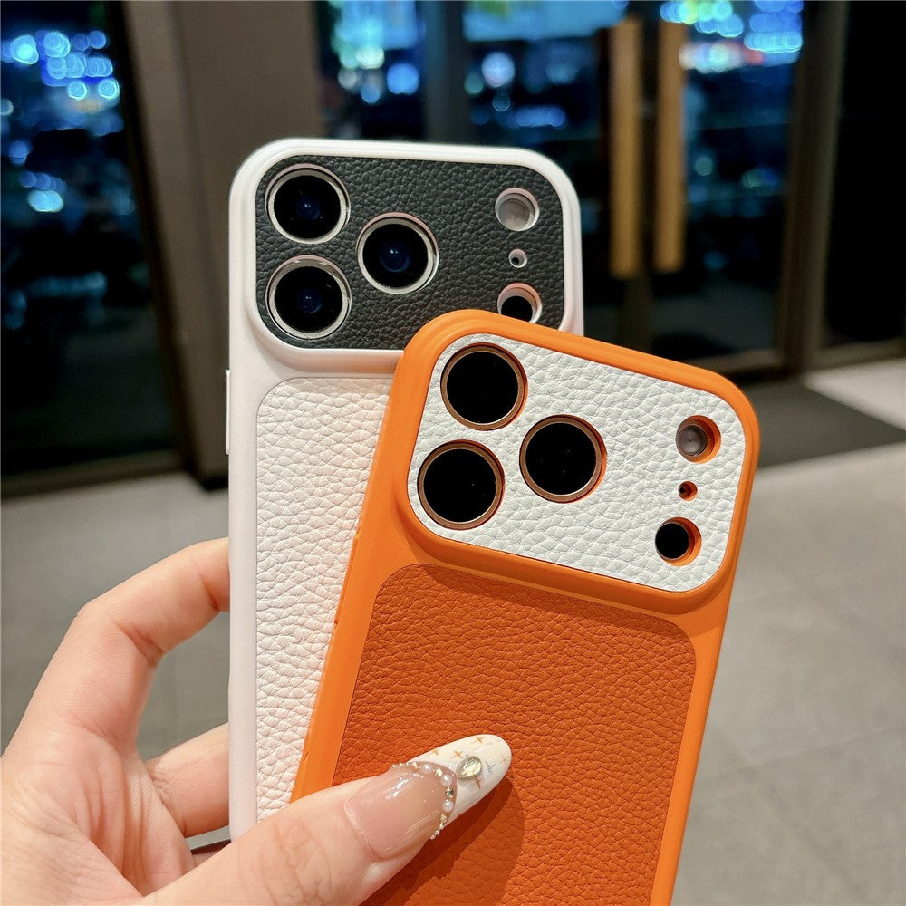 For iPhone 17 Pro Max Case Litchi Texture Genuine Cow Leather Coated TPU + PC Protective Cover