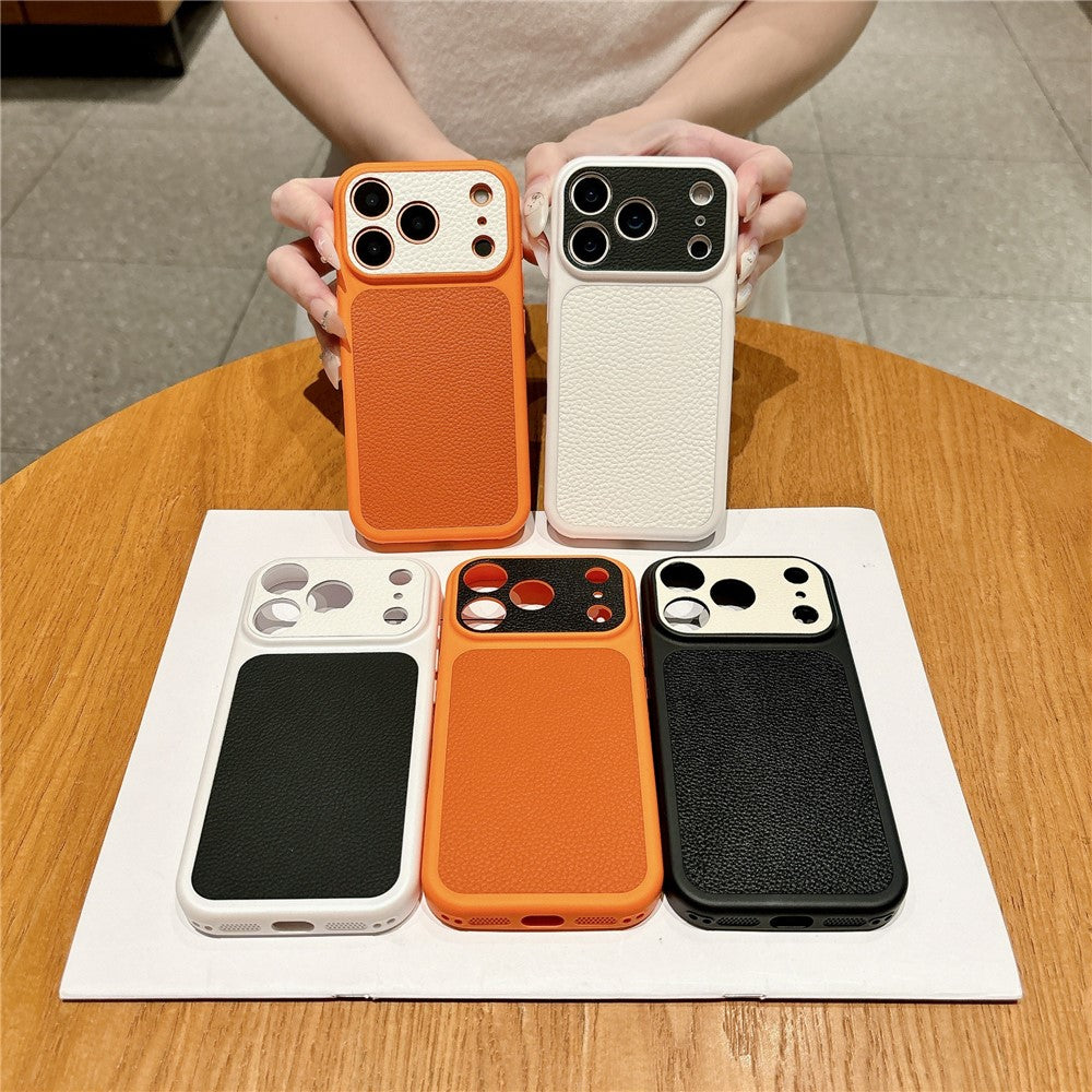 For iPhone 17 Pro Max Case Litchi Texture Genuine Cow Leather Coated TPU + PC Protective Cover