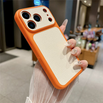 For iPhone 17 Pro Max Case Lychee Texture Genuine Cow Leather Coated TPU + PC Phone Cover