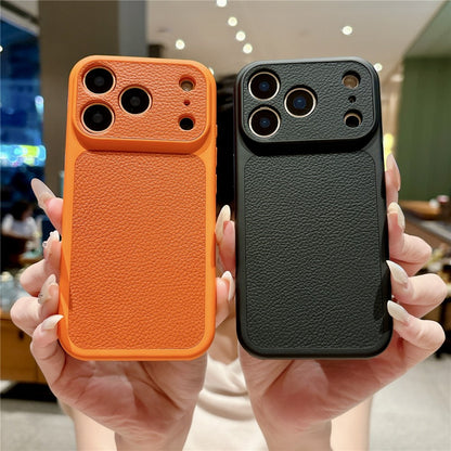 For iPhone 17 Pro Max Case Lychee Texture Genuine Cow Leather Coated TPU + PC Phone Cover