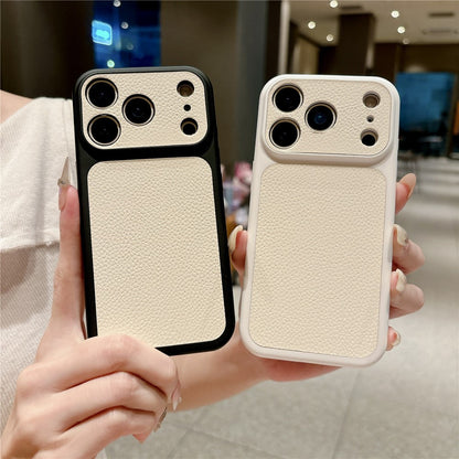 For iPhone 17 Pro Max Case Lychee Texture Genuine Cow Leather Coated TPU + PC Phone Cover