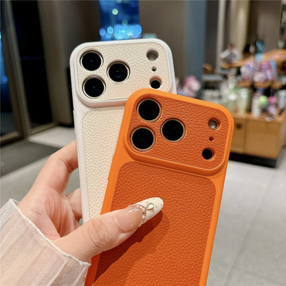 For iPhone 17 Pro Max Case Lychee Texture Genuine Cow Leather Coated TPU + PC Phone Cover