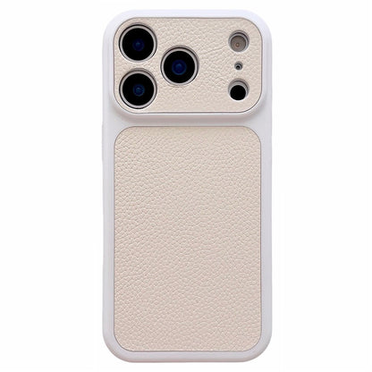 For iPhone 17 Pro Max Case Lychee Texture Genuine Cow Leather Coated TPU + PC Phone Cover