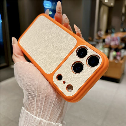 For iPhone 17 Pro Case Lychee Texture Genuine Cow Leather Coated TPU + PC Phone Cover