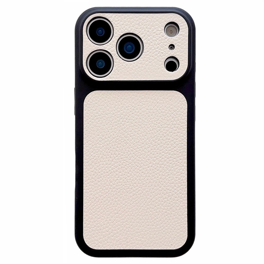 For iPhone 17 Pro Case Lychee Texture Genuine Cow Leather Coated TPU + PC Phone Cover