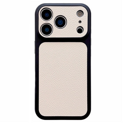 For iPhone 17 Pro Case Lychee Texture Genuine Cow Leather Coated TPU + PC Phone Cover